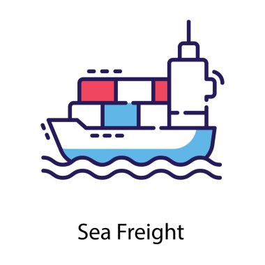 Düz tasarımda kargo gemisi simgesi.