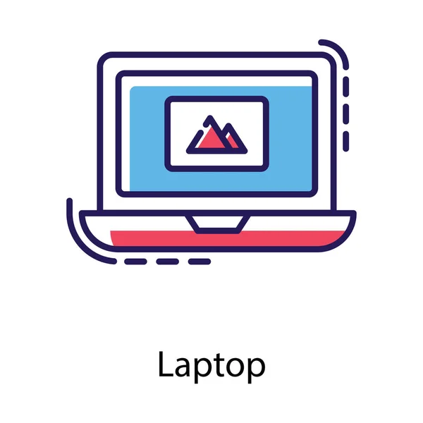 Laptop Galería Fotos Icono Plano — Vector de stock