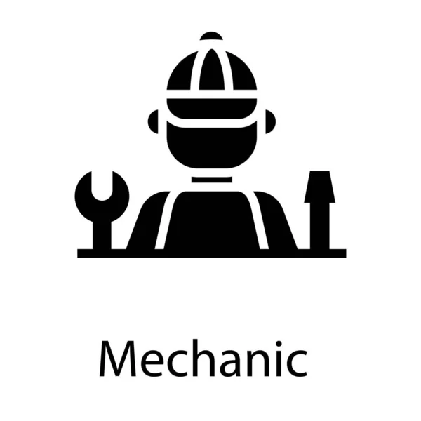 Mechanic Avatar Solid Vector — Stock Vector