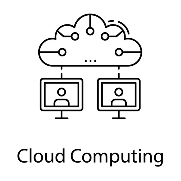 Icône Cloud Computing Dans Conception Vectorielle Ligne — Image vectorielle