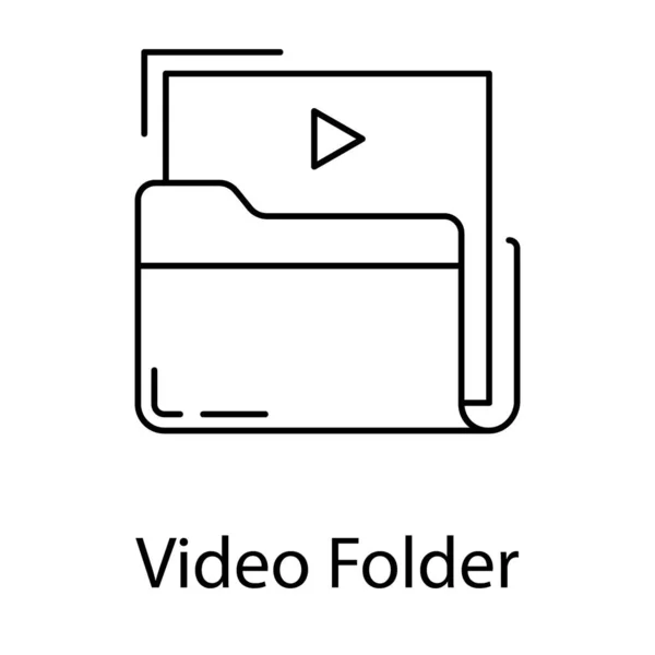 Icono Carpeta Vídeo Línea Diseño — Vector de stock