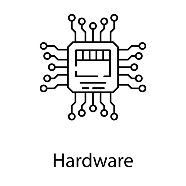 Desain Chip Perangkat Keras Pada Ikon Baris - Stok Vektor