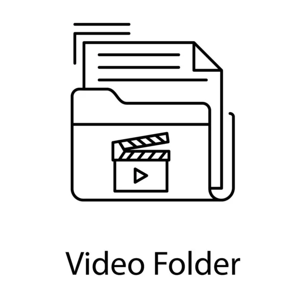 Icono Carpeta Vídeo Línea Diseño — Archivo Imágenes Vectoriales