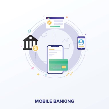 Düz mobil bankacılık illüstrasyon tasarımı 