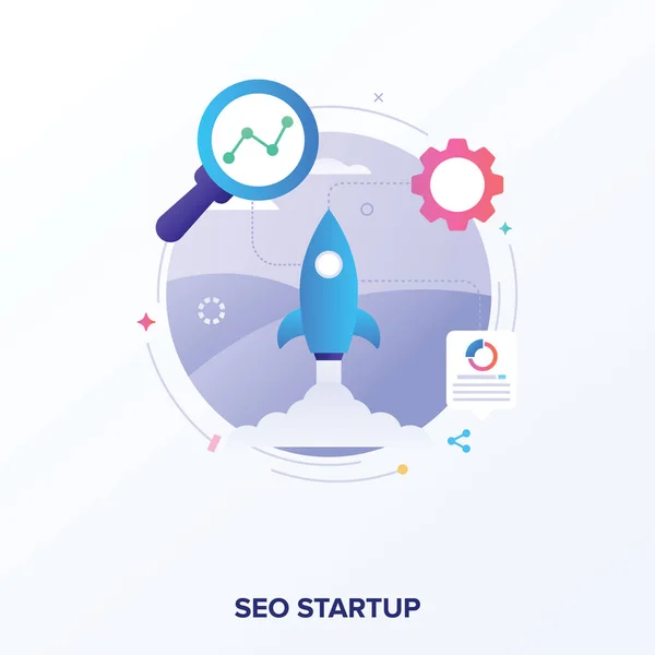 Seo Startup Vector Plat Ontwerp — Stockvector