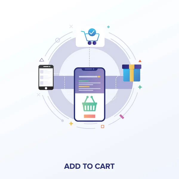 Adicionar Carrinho Ilustração Flat Design — Vetor de Stock