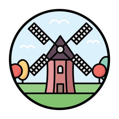 Düz yel değirmeni vektör düz tasarım 