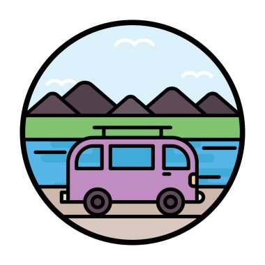 Düz yuvarlak campervan vektör tasarımı 