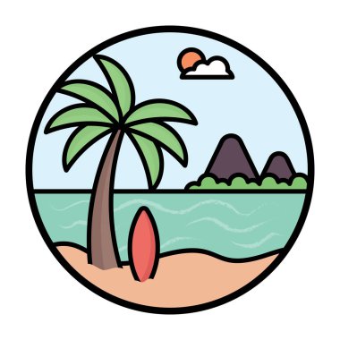 Düz yuvarlak plaj görünümü vektör tasarımı 