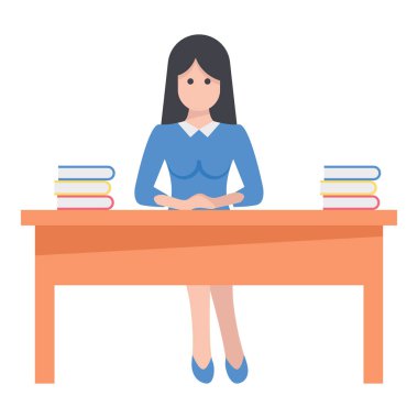 Kadın kütüphanecinin düz vektör tasarımı.