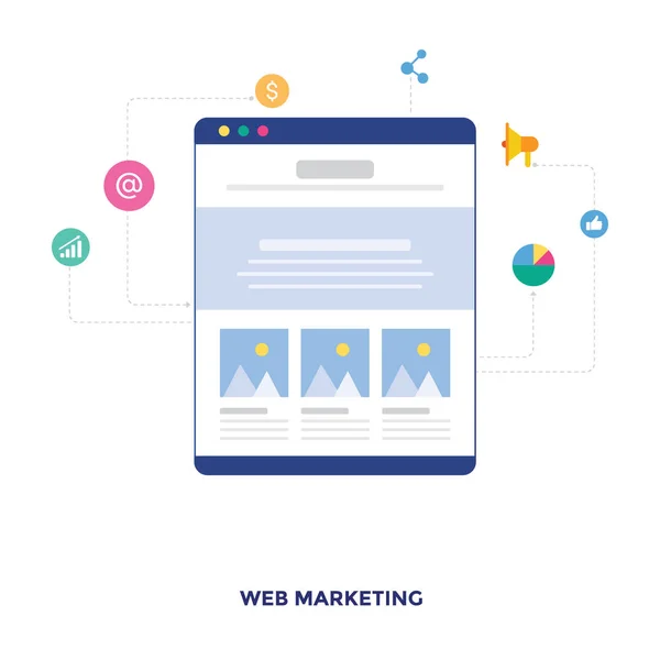 Web Design Ícone Plana Marketing — Vetor de Stock