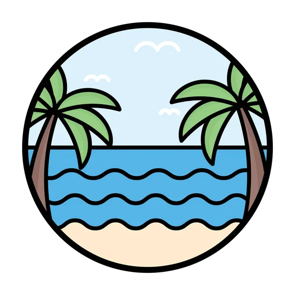 Diseño Vectorial Plano Vista Playa Redondeada — Vector de stock