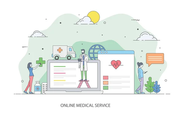 Online Medische Service Illustratie Plat Ontwerp — Stockvector