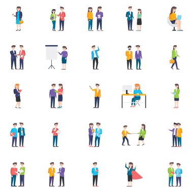 Biz tasarım projesi için ofis çalışanları düz karakter paketi sıyoruz. Kullanılabilir vektörlerin tasarım gereksinimleriniz için kullanımı kolaydır. Bu seti basılı tutun.