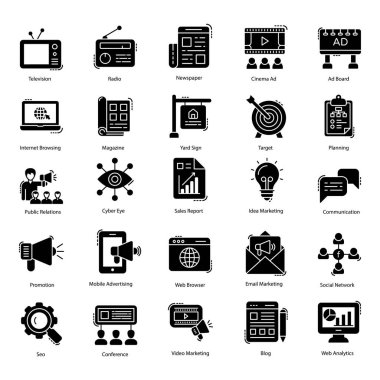 Pazarlama simgeleri paketi en iyi ve sosyal pazarlama ve ilgili projeler için layık. Simgeler ilişkili alanlar için kapılabilir.