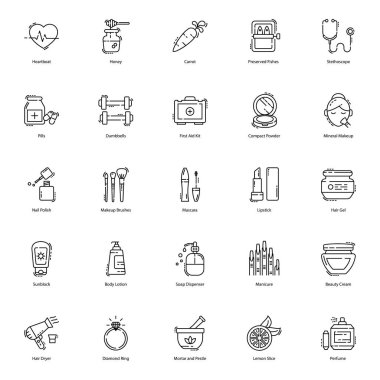 Burada tasarım atamaları kullanmak için sağlık, güzellik ve spa simgeleri paketi var. Bu editable kontur vektörkümesini indirin.