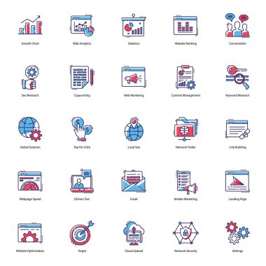Seo icons are here to improve the look and essence of your project. Web visulas are presented in flat style with editable characteristic. Download to market yourself in a better way! clipart