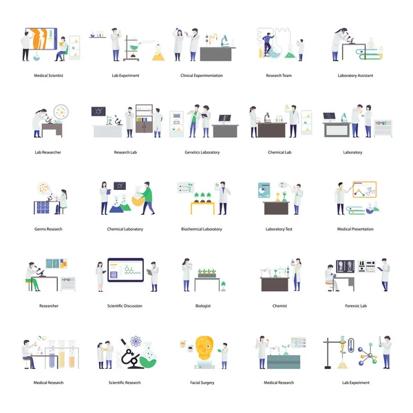 Cientistas Pesquisam Ilustração Plana Apresentando Cativantes Vetores Visuais Lidera Características —  Vetores de Stock