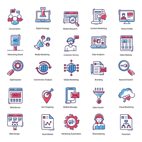 Pacote Ícones Publicidade Melhor Digno Para Seu Marketing Social Projetos — Vetor de Stock