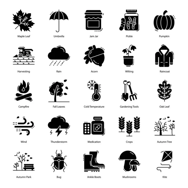 Aquí Nos Ocurren Iconos Otoño Estilo Sólido Para Próximo Proyecto — Vector de stock