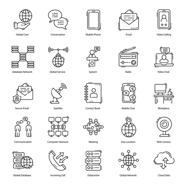 Paquete Iconos Línea Comunicación Puede Utilizar Comunicación Digital Red Datos — Archivo Imágenes Vectoriales