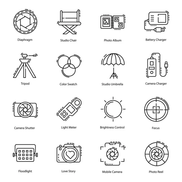 Paquete Iconos Equipos Fotografía Que Son Editables Estilo Con Varios — Vector de stock