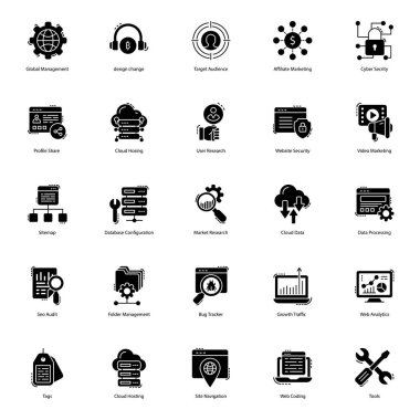 Web simgeleri, projenizin görünümünü ve özünü geliştirmek için buradadır. Seo visulas editable karakteristik ile katı bir tarzda sunulmaktadır. Kendinizi daha iyi bir şekilde pazarlamak için indirin!