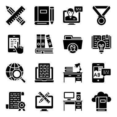 Eğitim ve akademik projeleriniz için değerli glyph simgelerini betimleyen çevrimiçi eğitim. İhtiyaç başına kapma ve kullanma.