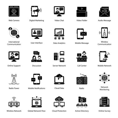 Atamalarınızı kolayca edinilebilir ve kavramsal olarak temel almak için çevrimiçi iletişim glyph simgeleri tasarladık. Garb ve indirin!