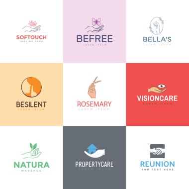 Collection of hand gesture logos are here on white background for your stunning design project. The outstanding color combination and editable quality of these labels are worthy for upcoming assignments. Happy downloading! clipart
