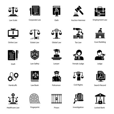 Pack of jurisprudence glyph presenting modifiable visuals which makes captivating and easiest vectors for your forthcoming projects. Click on download link. clipart