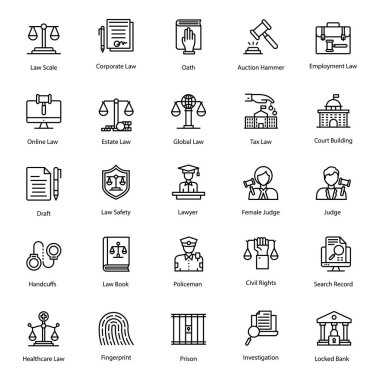 Pack of jurisprudence line presenting modifiable visuals which makes captivating and easiest vectors for your forthcoming projects. Click on download link. clipart