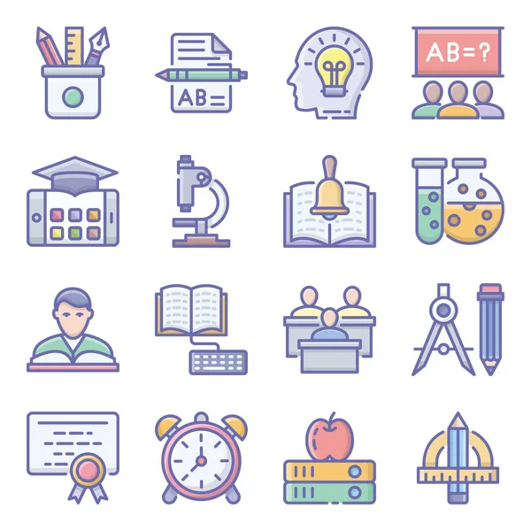 Herramientas Educativas Que Retratan Iconos Planos Dignos Sus Proyectos Educativos — Vector de stock