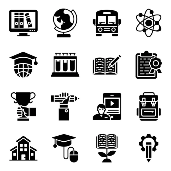 Wissenschaft Und Bildung Die Solide Ikonen Darstellen Die Ihren Bildungsprojekten — Stockvektor