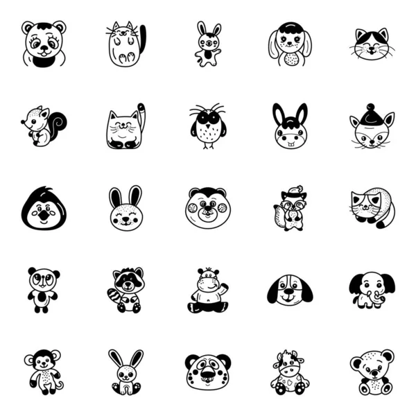 Prepárate Para Sostener Estas Caricaturas Animales Lindo Paquete Diseñado Iconos — Vector de stock