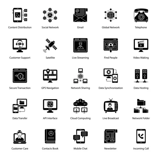 Розробили Піктограми Гліфів Мережевих Технологій Щоб Зробити Ваші Завдання Легко — стоковий вектор