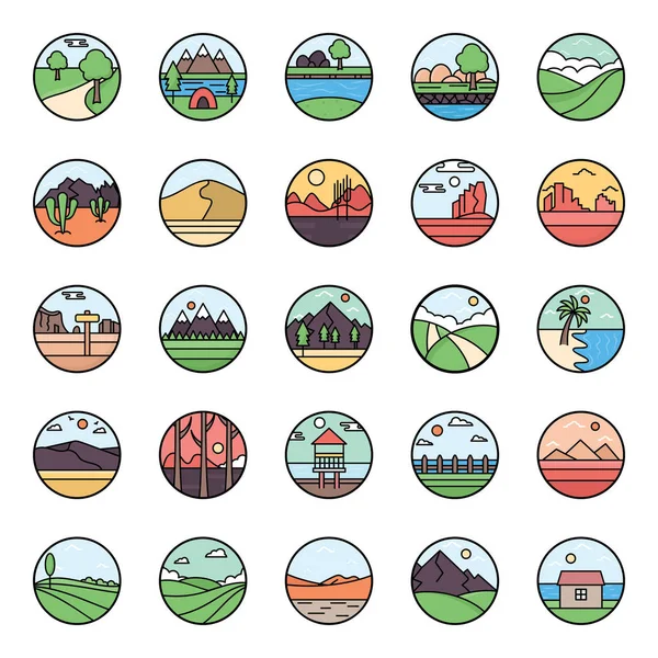 Presentamos Paquete Vistas Paisajes Para Refrescar Proyecto Colección Vectores Paisaje — Vector de stock