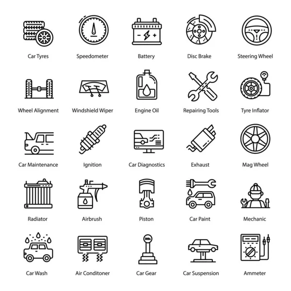 stock vector Pack of car service line icons, variety of car equipments and tools depicting auto parts. Best for any kind of transportation related projects.  