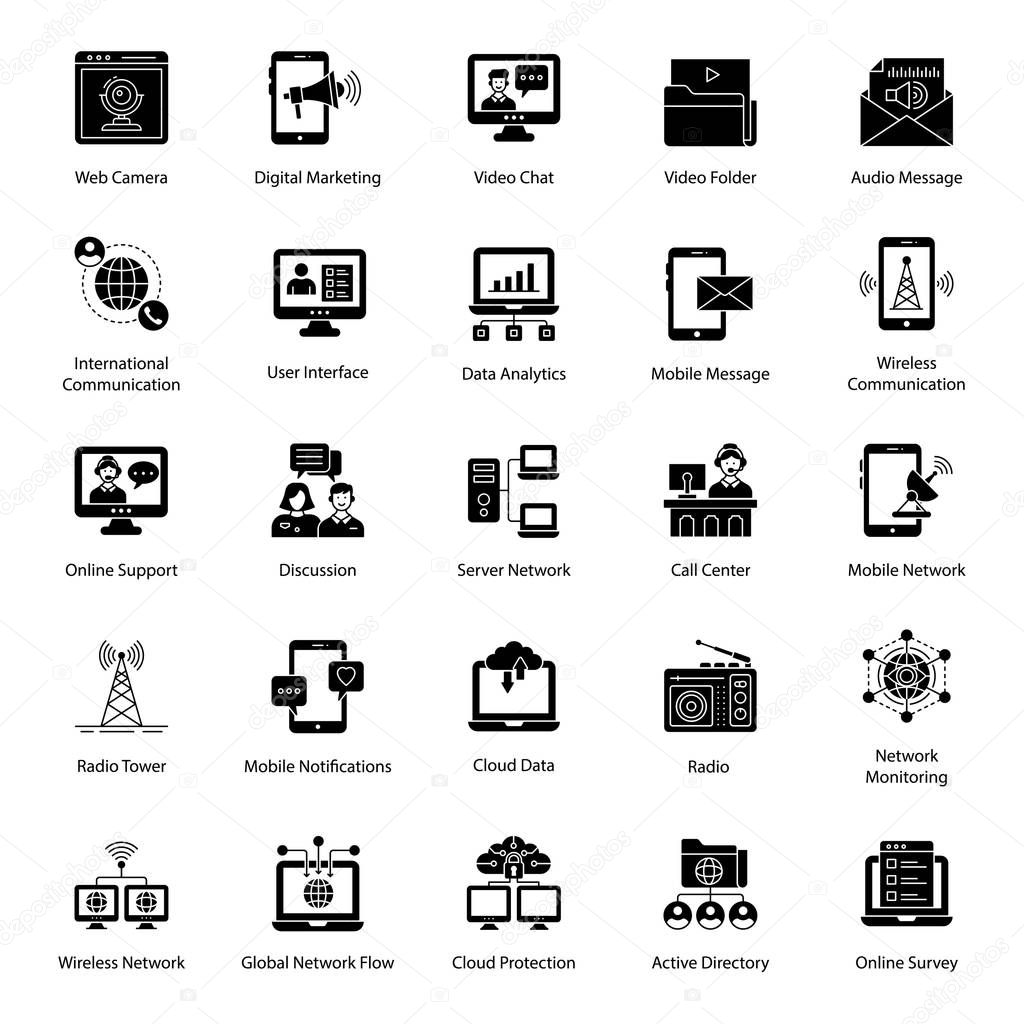 We have designed online communication glyph icons to make your assignments easily editable and conceptually based. Garb and download it!