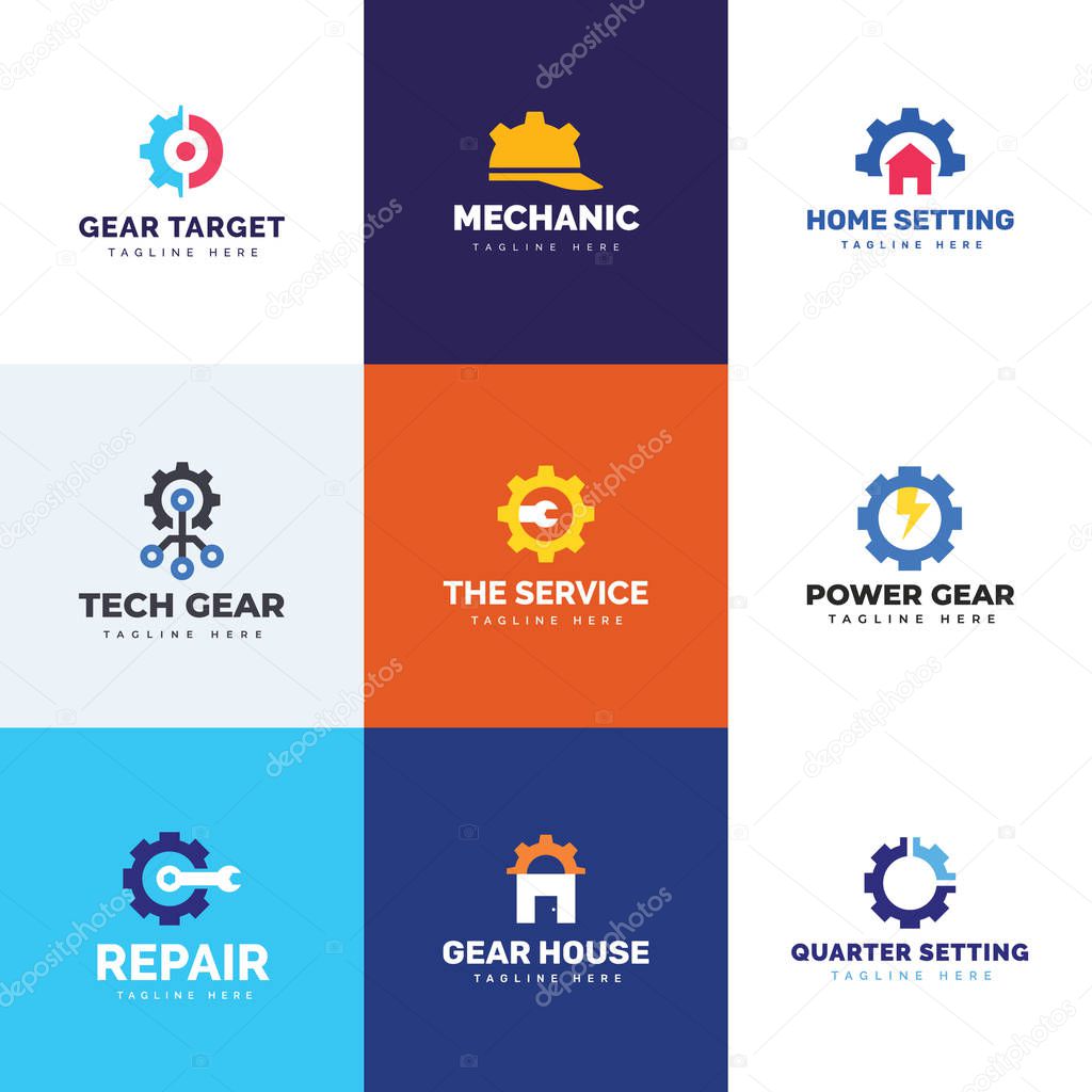 Pack of gears logo vectors having captivating visual vectors which drives the aspects of digital setup vectors perfect to your project. Garb and download it!