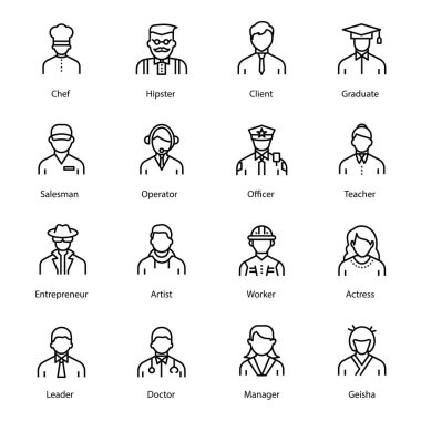 Pack of people satır simgesi, yaklaşan tasarım atamalarınız için tek tek mesleklerin özelliklerini en iyi şekilde yönlendiren göz alıcı vektörleri düzenlenebilir biçimde görüntülenebiliyor. İndirme linkine tıklayın.