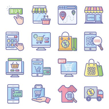 Çevrimiçi Alışveriş Düz Simgeleri Paketi