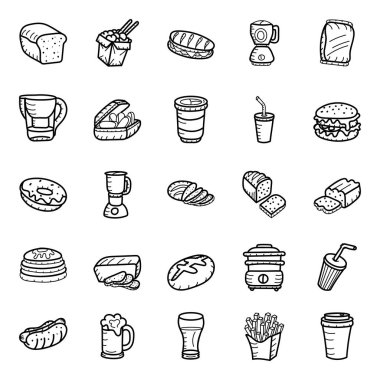 Lokanta Yiyecekleri ve İçecekleri Elle Çekilen Vektörler Paketi 