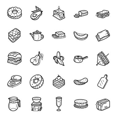 Meyve ve Fırın Ögeleri El Çizim Vektörleri 