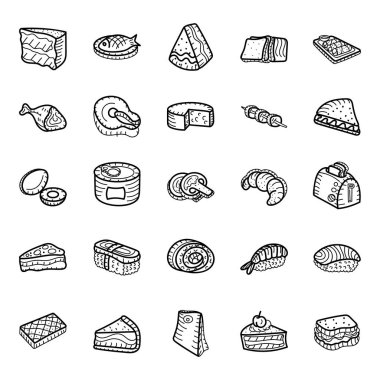 Fast Food ve Seafood Hand Çekim Vektörleri 