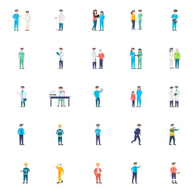 Hastane Personeli Düz Vektör Karakterleri 