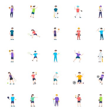 Badminton Oyuncu Düz Vektör Karakterleri 