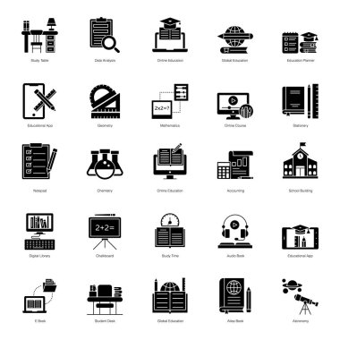 Çevrimiçi Eğitim Kabartma Simgeleri Paketi 