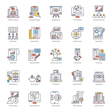 İş Büyüme Düz Simgeleri Paketi