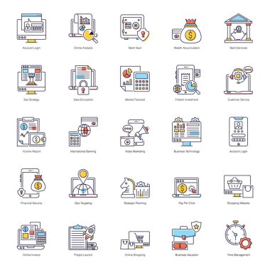 E- posta Pazarlama Düz Simgeleri Paketi